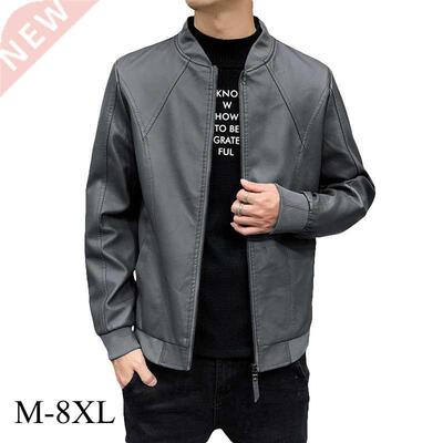 M-8XL brand leather jacket men's spring and autumn new baseb
