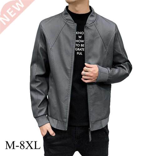 M-8XL brand leather jacket men's spring and autumn new baseb