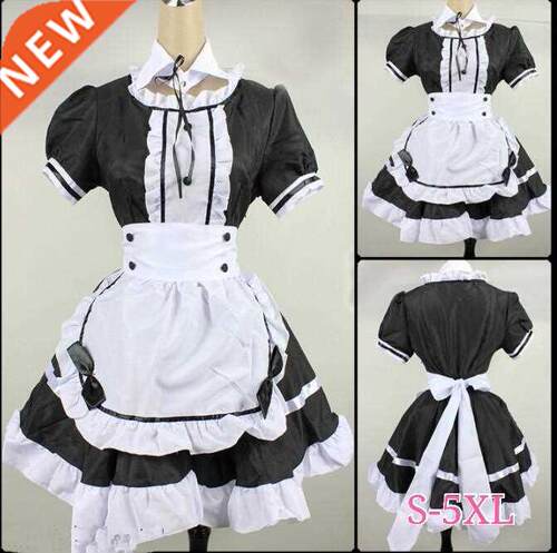 2021 Black Cute Lolita Maid Costumes French Maid Dress Girls