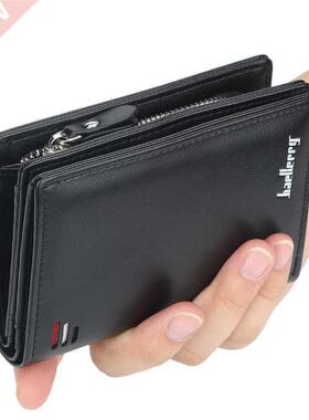 Brand Men PU Leather short Wallet With Zipper Coin Pocket Vi