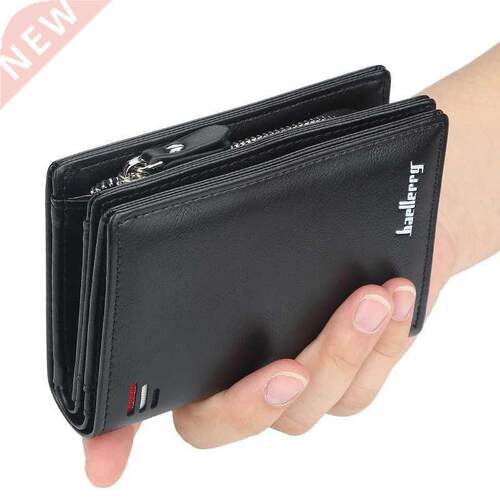 Brand Men PU Leather short Wallet With Zipper Coin Pocket Vi
