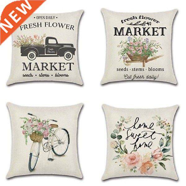 1pcs Flower bicycle truck spring farm theme 45*45cm Cushion