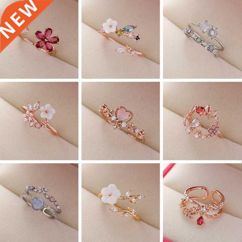 Korea	s New Exquisite Crystal Flower Ring Fashion Tem