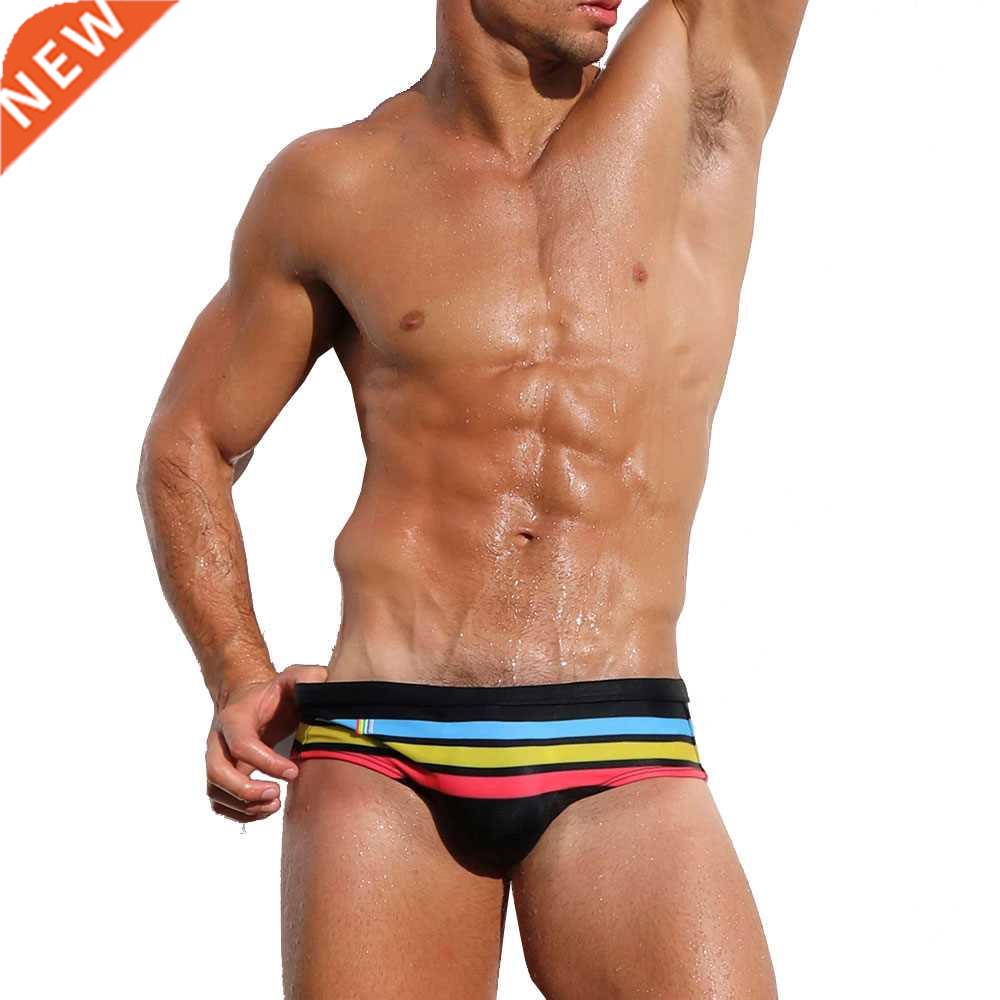UXH Padded Men swimsuit Color Stripes Swimming Briefs Mens B