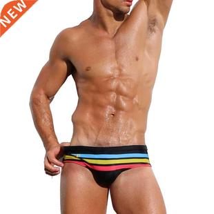UXH Padded Men swimsuit Color Stripes Swimming Briefs Mens B