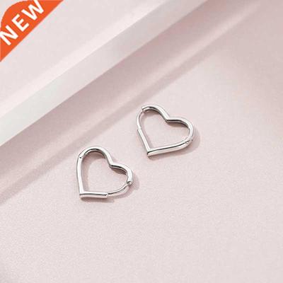 925 Sterling Silver Classic Peach Heart Hoop Earrings For Wo