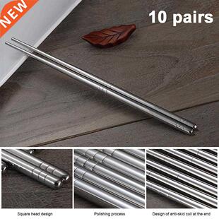 10 Pairs/Set Chinese Metal Chopsticks Non-slip Stainless