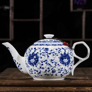 家用白色加厚泡毛尖春茶釉下彩景德 大茶壶陶瓷单壶茶具大号大码