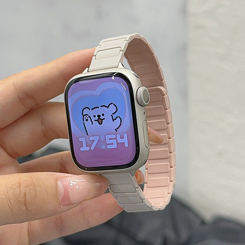 适用iwatc10苹果S11手表applewatch9876表带硅胶细款磁吸简约腕带