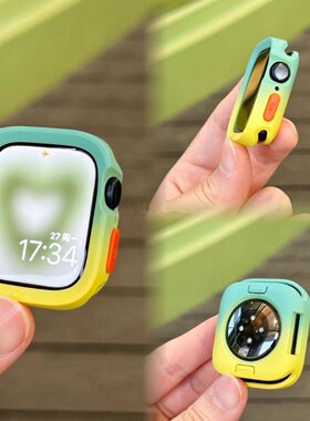 适用苹果手表S10渐变直边硅胶保护壳Apple watch456789/SE2防摔套