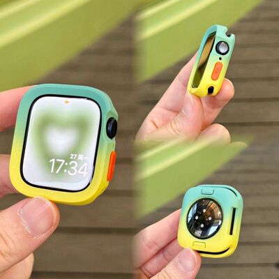 适用苹果手表S10渐变直边硅胶保护壳Apple watch456789/SE2防摔套