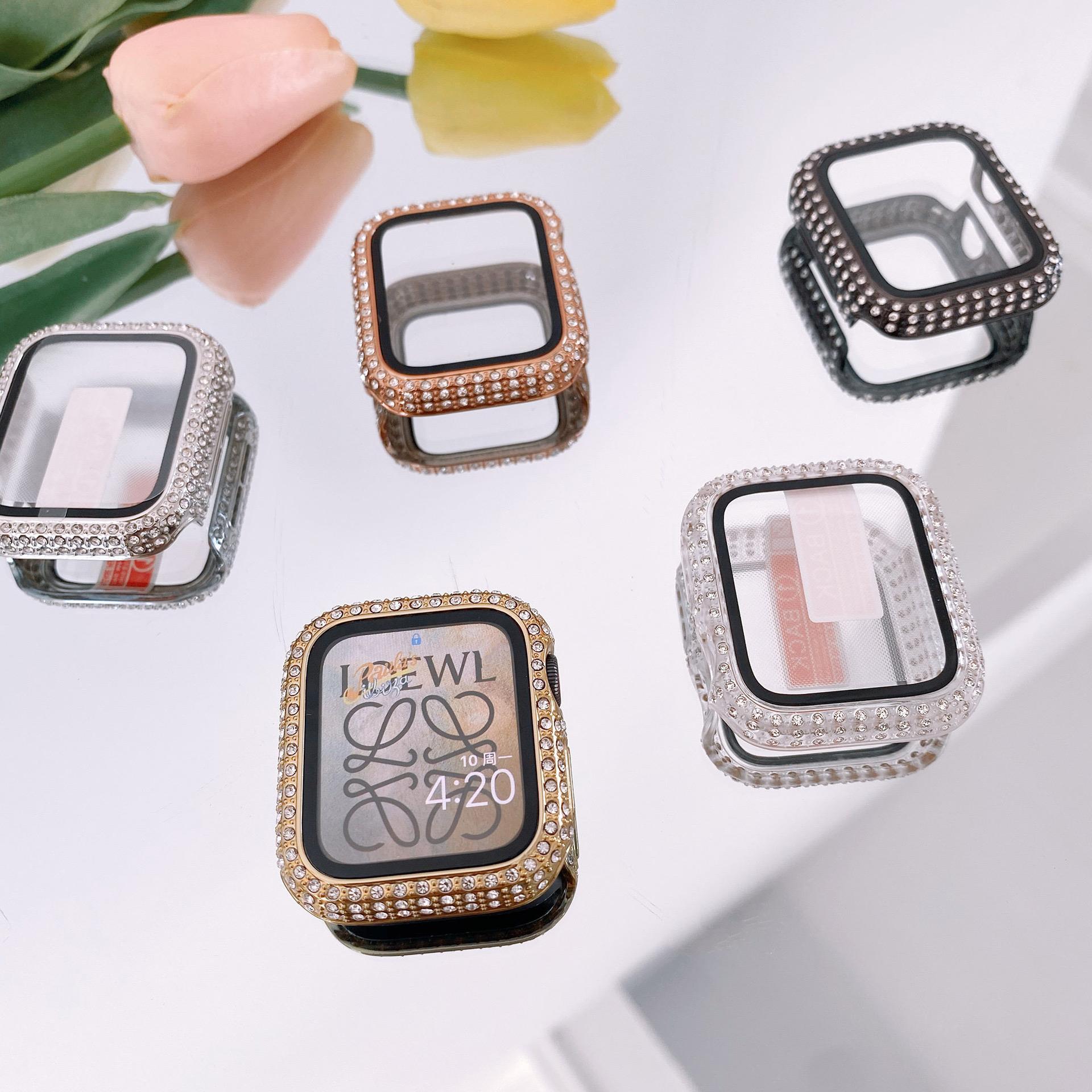 适用iwatchS10满天星46/45mm奢华闪钻S9/8/7/SE全包边PC壳膜一体