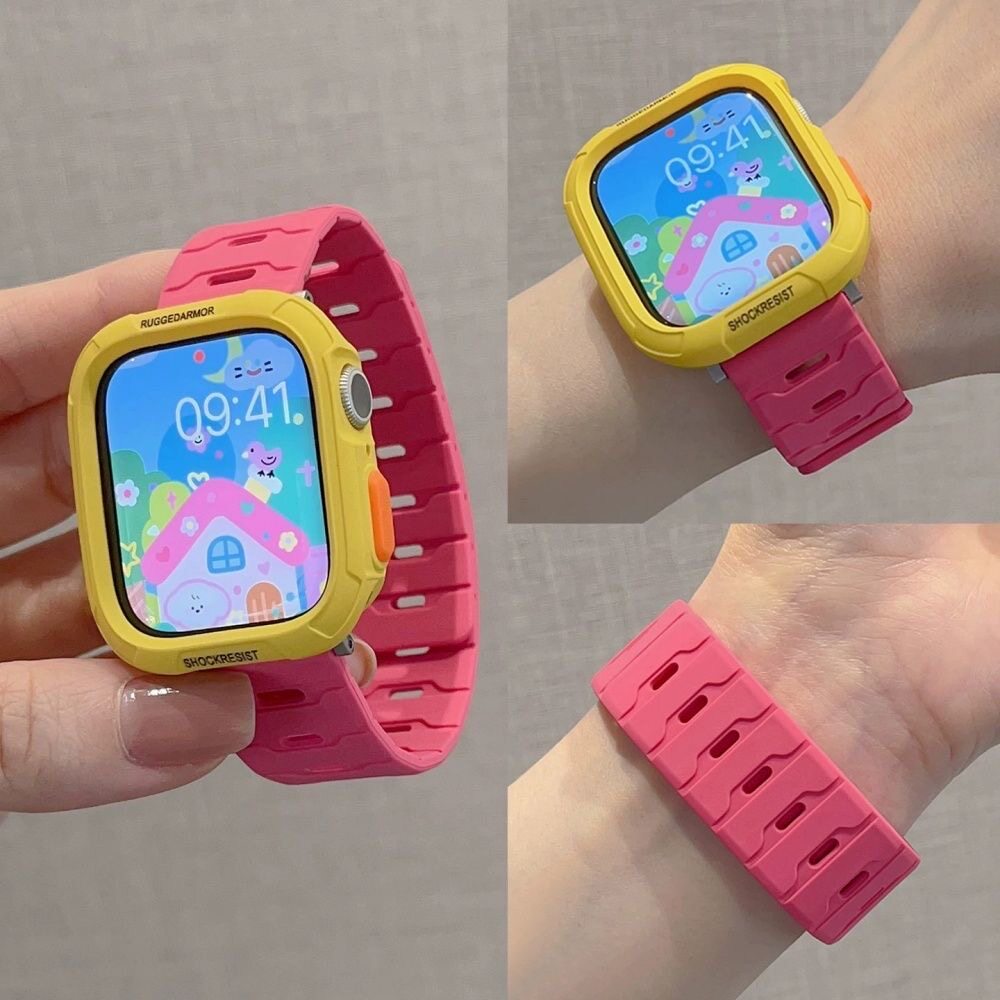 苹果手表iwatch10表带适用applewatchs9876543保护壳撞色硅胶表带