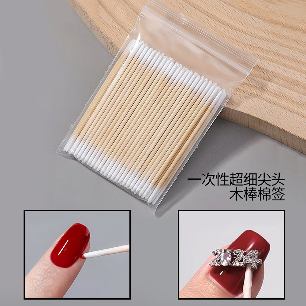美甲超细尖头双头棉签防溢胶棉棒纹绣一次性擦除外溢指甲清洁工具