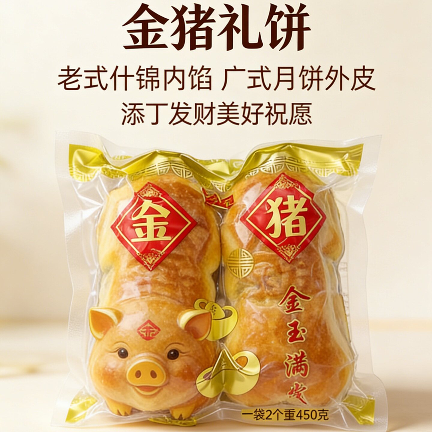 清明拜山广西金猪礼饼老式什锦内馅450克袋装广式扫墓祭祖礼品