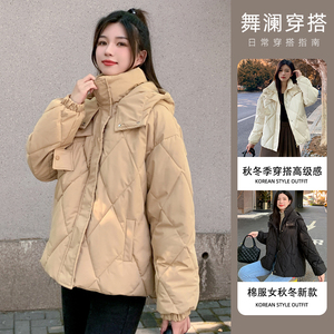 黑色棉服女冬季新款外套韩版短款面包服小个子大码港风宽松棉袄女