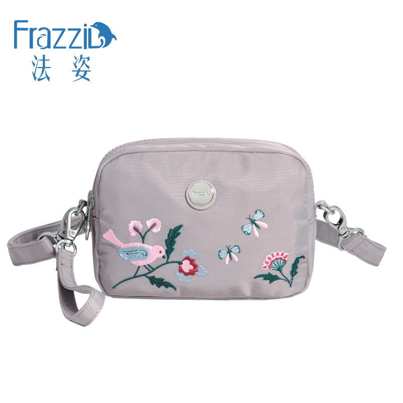 Frazzil/法姿休闲小斜挎包女春新款尼龙刺绣小手拎包韩版逛街潮包