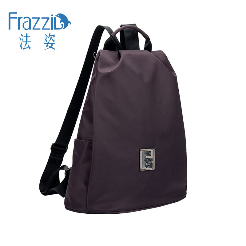 Frazzil/法姿黑色双肩背包女日韩百搭新款休闲防盗帆布布旅游背包