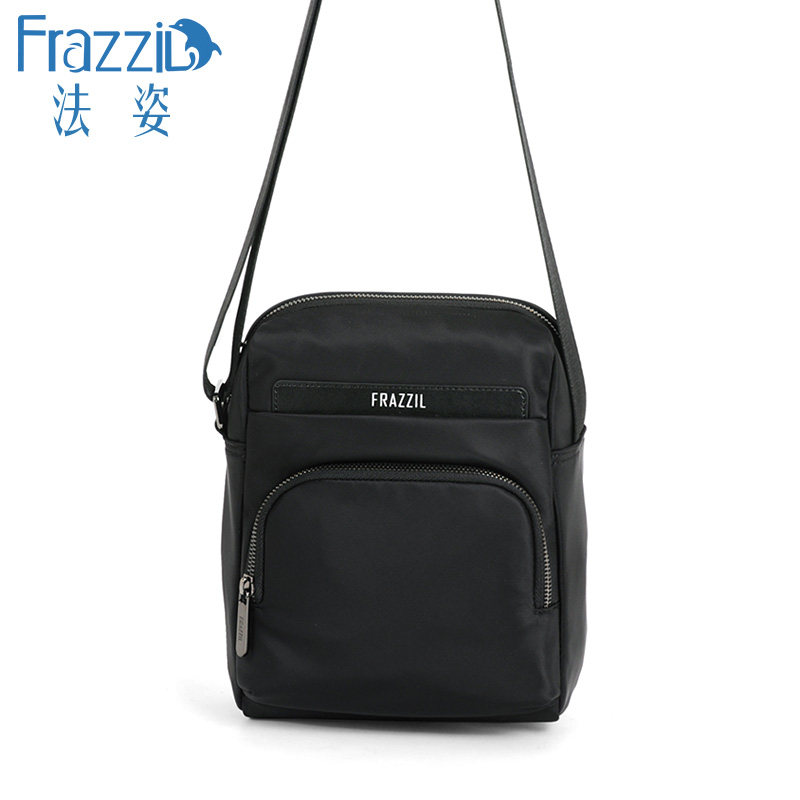 frazzil/法姿休闲男包斜挎包黑色百搭轻便大容量单肩时尚小背包潮