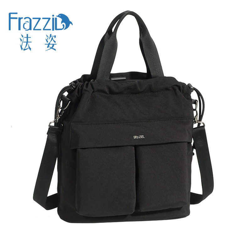 法姿休闲斜挎包女时尚黑色帆布包轻便妈妈实大单肩旅游大手提包潮