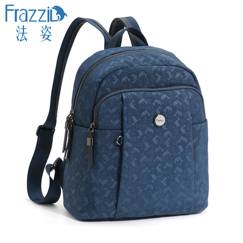 Frazzil/法姿休闲双肩包女2023新潮款时尚印花小背包百搭帆布书包