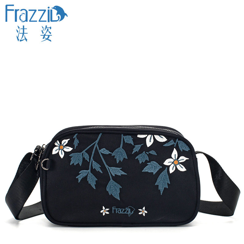 Frazzil/法姿休闲斜挎女包新品刺绣单肩小挎包帆布包时尚妈妈包轻