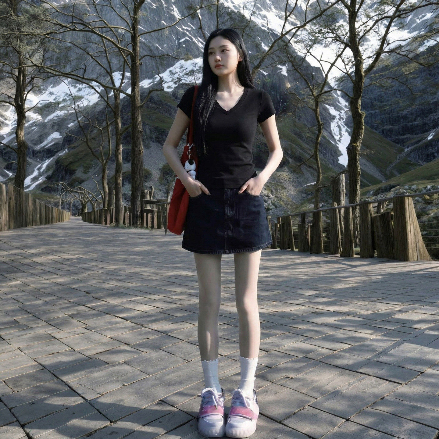 黑色正肩V领短袖T恤女2026新款修身夏季显瘦半袖独特漂亮上衣T恤