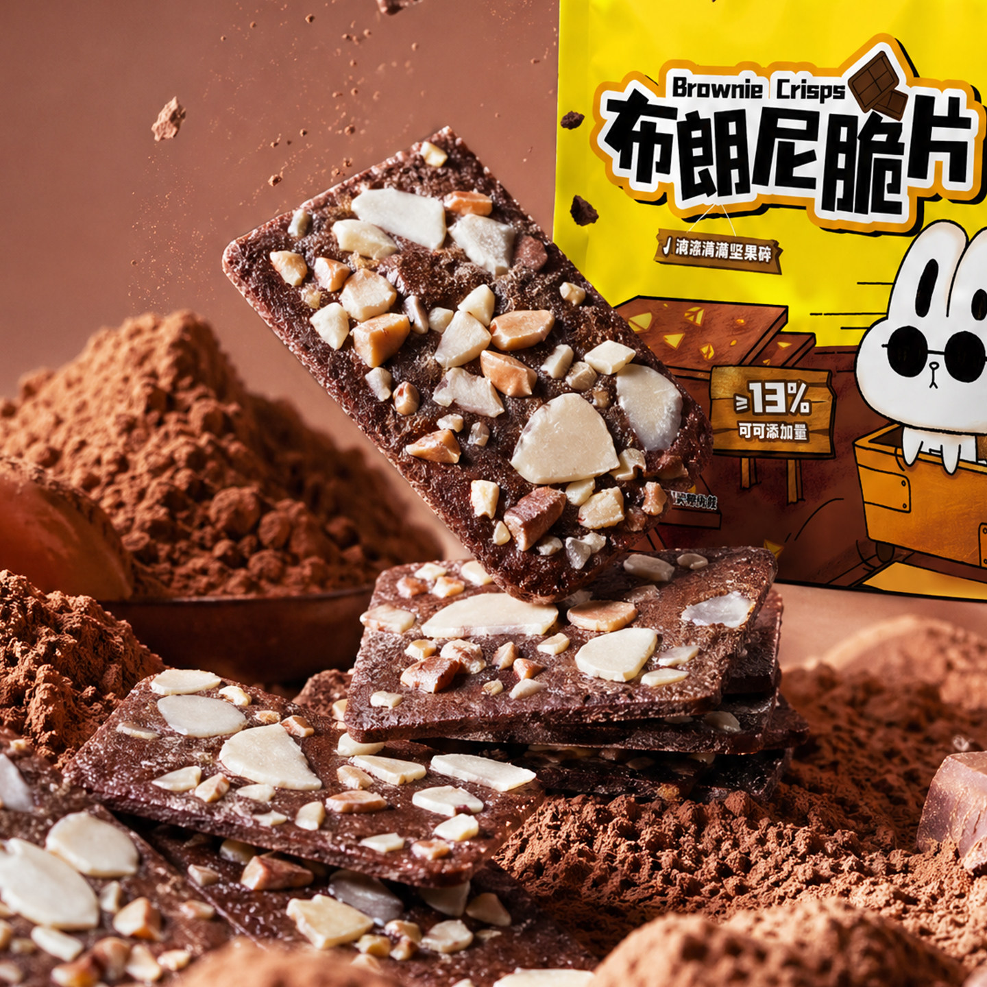 月亮兜兜布朗尼脆片满满满坚果碎巧克力椰子薄脆饼干健康休闲零食图片