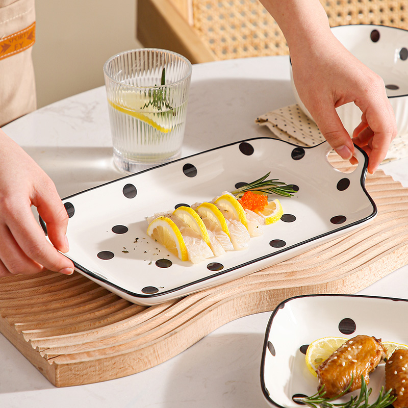 鱼盘家用蒸鱼盘子大号长方形陶瓷餐具新款双耳菜盘装鱼盘高颜值