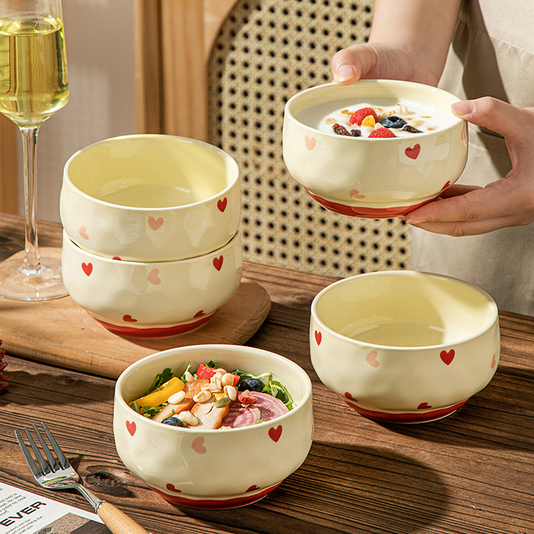 奶油风陶瓷碗米饭碗家用2025新款高颜值饭碗个人专用小碗早餐碗