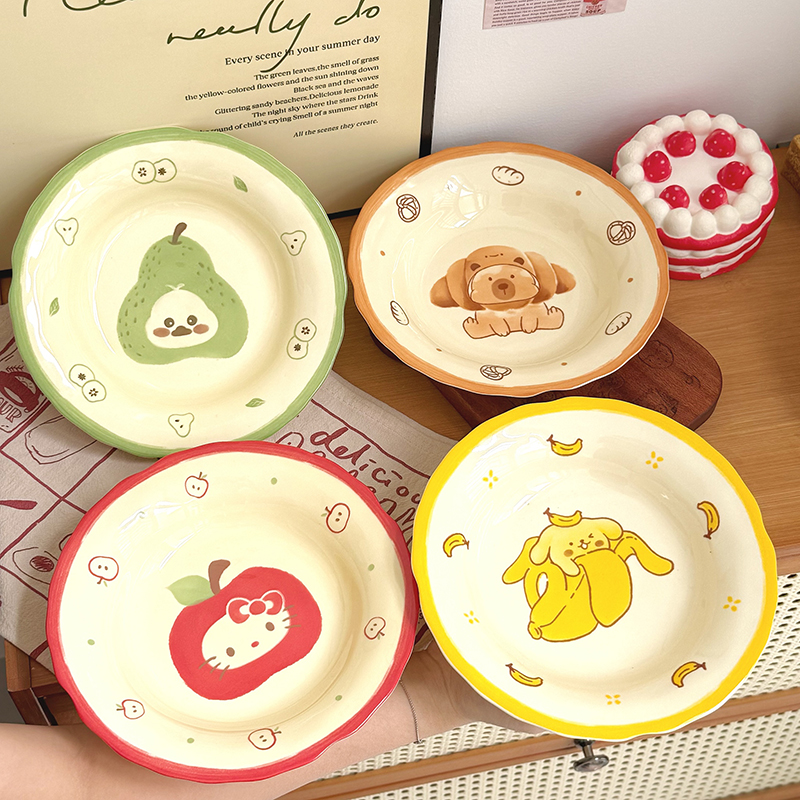 水果可颂盘子家用菜盘2025新款高颜值早餐盘意面盘陶瓷卡通沙拉盘
