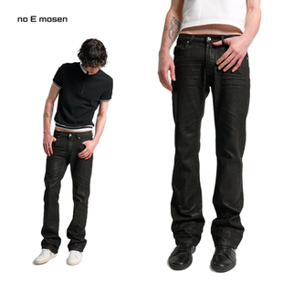 刷蜡Wax涂层压褶猫须合身直筒微喇13盎司牛仔裤 noE mosen