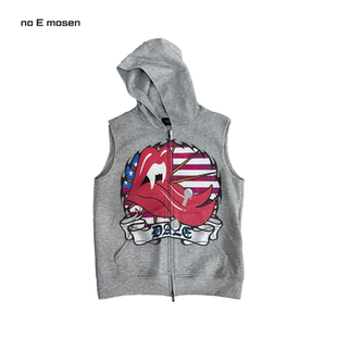noE mosen 恶搞舌钉滚石星条旗印花街头花灰春夏连帽背心