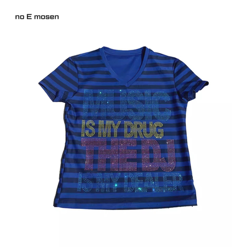 （noE）'MUSICDRUG'彩色烫钻短袖