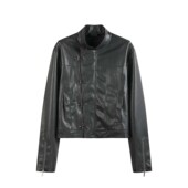 深灰斜门襟两穿做旧五金飞机扣短宽版 noEmosen noE 型皮衣夹克