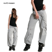 音符花体图案高弹裸感瑜伽面料拼接弯刀水洗卫裤 noEmosen noE