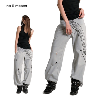 音符花体图案高弹裸感瑜伽面料拼接弯刀水洗卫裤 noEmosen noE