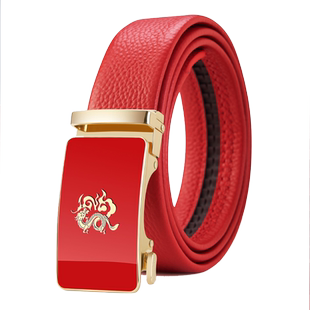 保罗本命年红皮带男真皮2026新款红色腰带属马年结婚裤带新年礼物