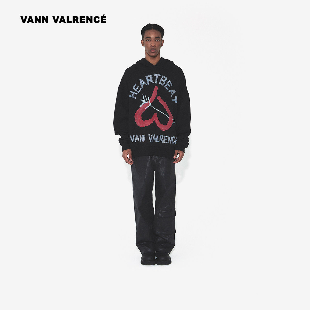 VANN VALRENCE美式复古潮牌黑色宽松情侣慵懒chic连帽卫衣外套