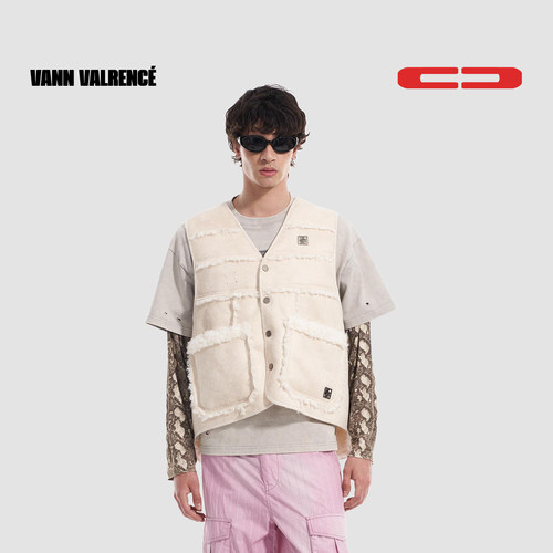 VANN VALRENCE原创设计分割无领纽扣开衫夹棉保暖宽松马甲外套