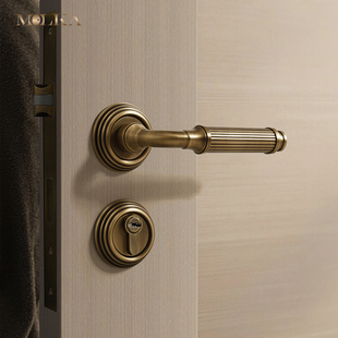 古铜色美式复古分体门锁黄铜卫生间纯铜静音家用卧室内锁具门把手