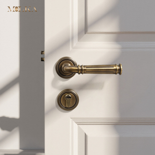 分体门锁黄铜卧室法式复古磁吸室内卫生间家用古铜色美式木门把手