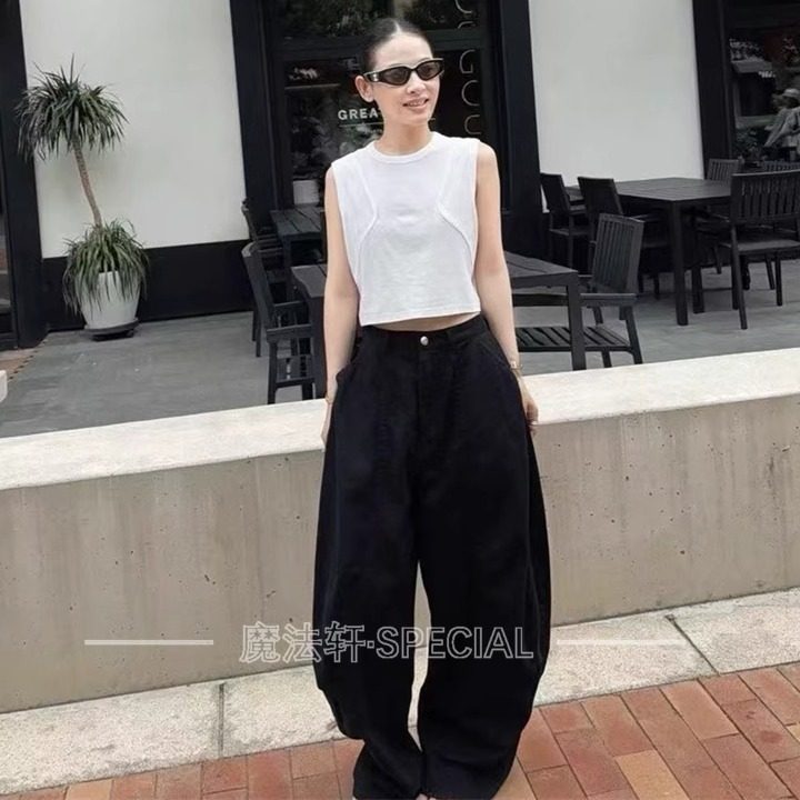 【现货】灯笼裤牛仔裤女2025新款高腰宽松拖地裤长裤子欧洲站秋q