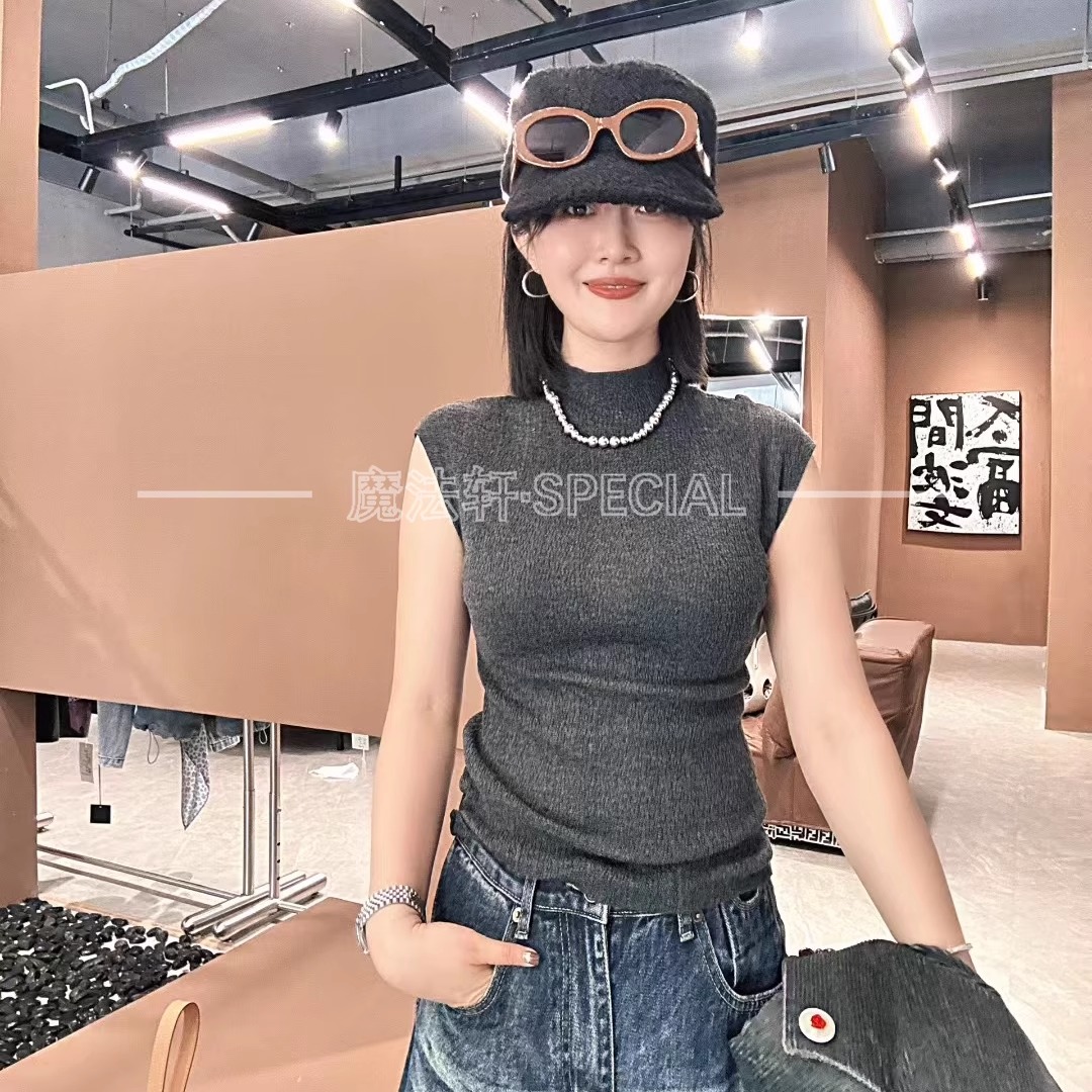 纯色针织背心砍袖女2025新款