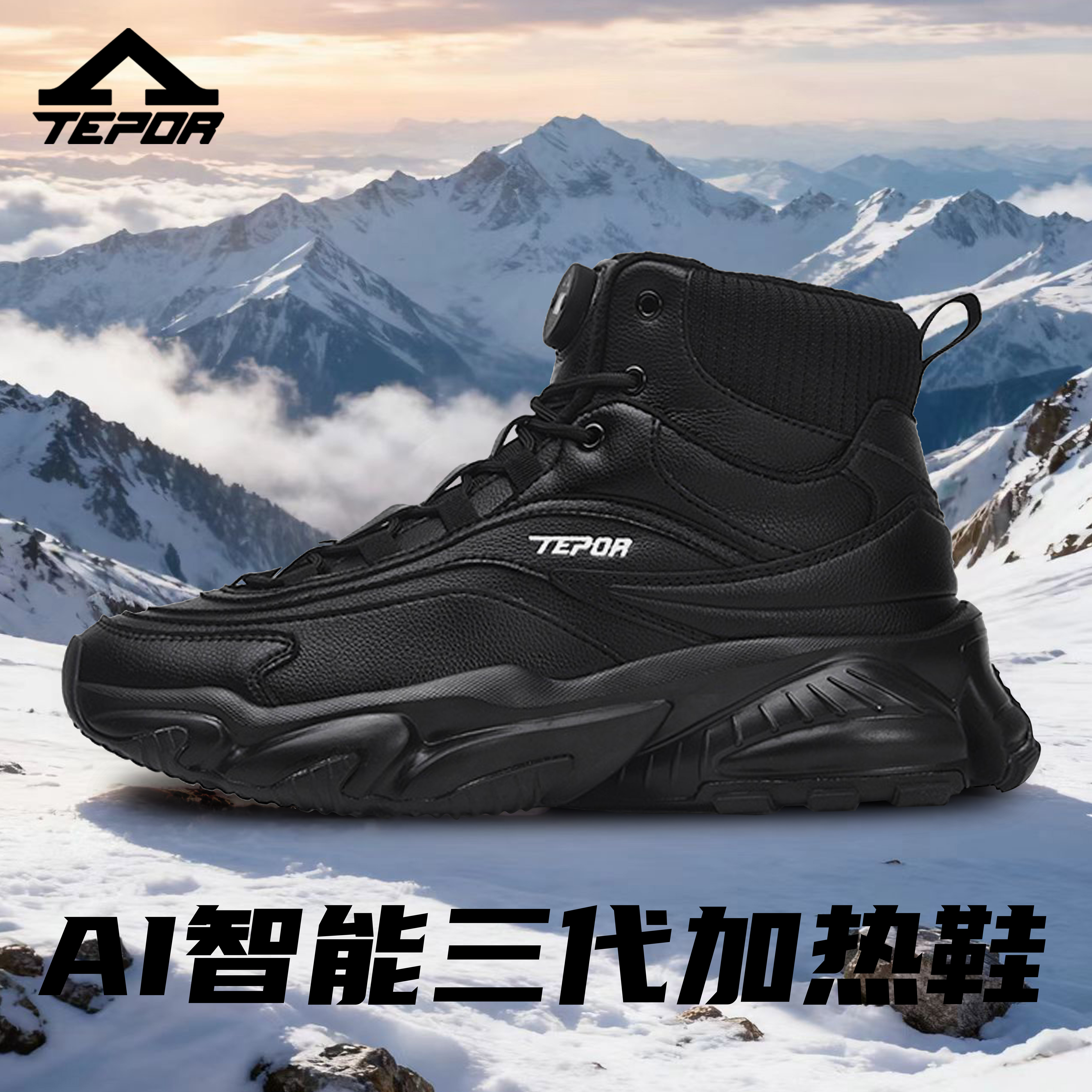 天跑冬季保温加热高帮雪地靴