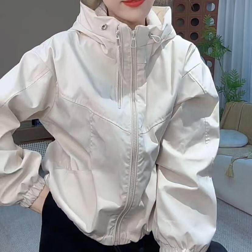 夹棉加厚连帽冲锋衣外套女2024秋冬新款休闲宽松显瘦短款棉服上衣