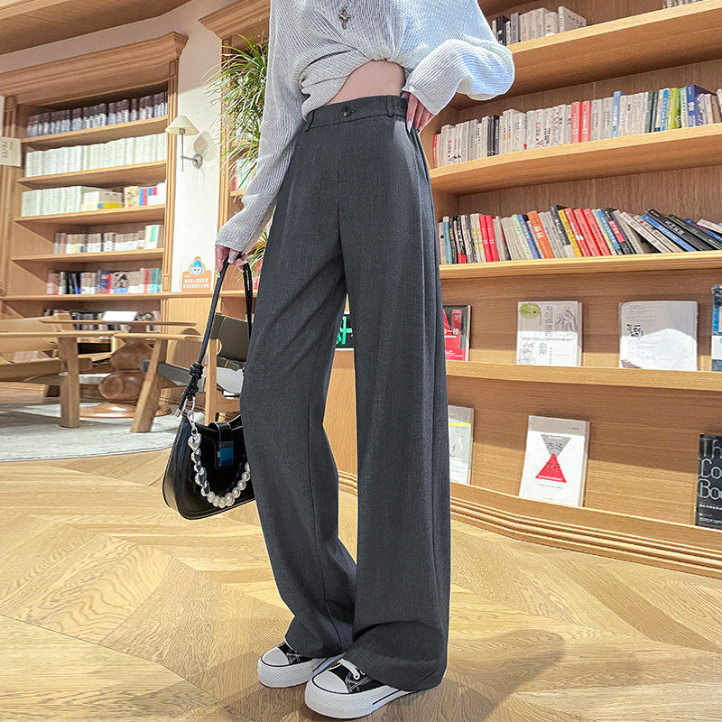 灰色西装裤女夏季薄款2026新款显瘦高级高腰垂感窄版直筒阔腿裤子
