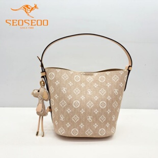 SEOSEOO九州袋鼠女包正品2026新款百搭印花水桶包单肩斜挎包78714