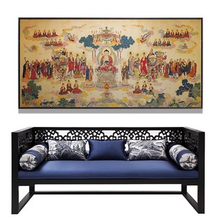 网红横幅法界释迦摩尼说法源流千佛图客厅餐厅背中式唐卡佛像装饰