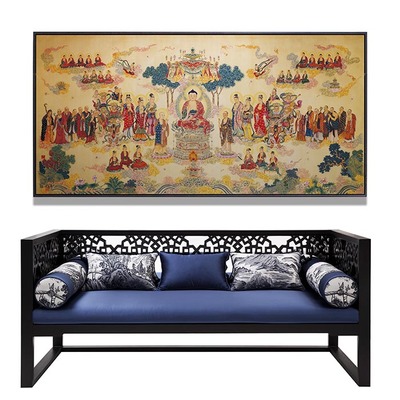 网红横幅法界释迦摩尼说法源流千佛图客厅餐厅背中式唐卡佛像装饰